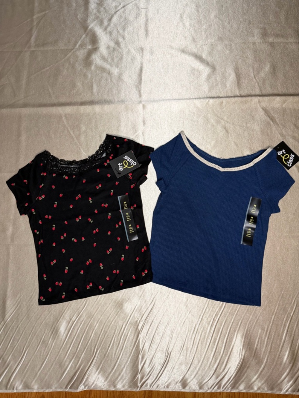 Art Class Girls' Shirt Bundle, Strawberry & Blue Waffle Knit, Size M (8) NWT